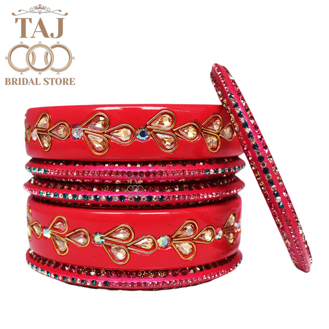 Karwa Chauth Special Lac Bangles Set With Kundan Design (Set of 6)