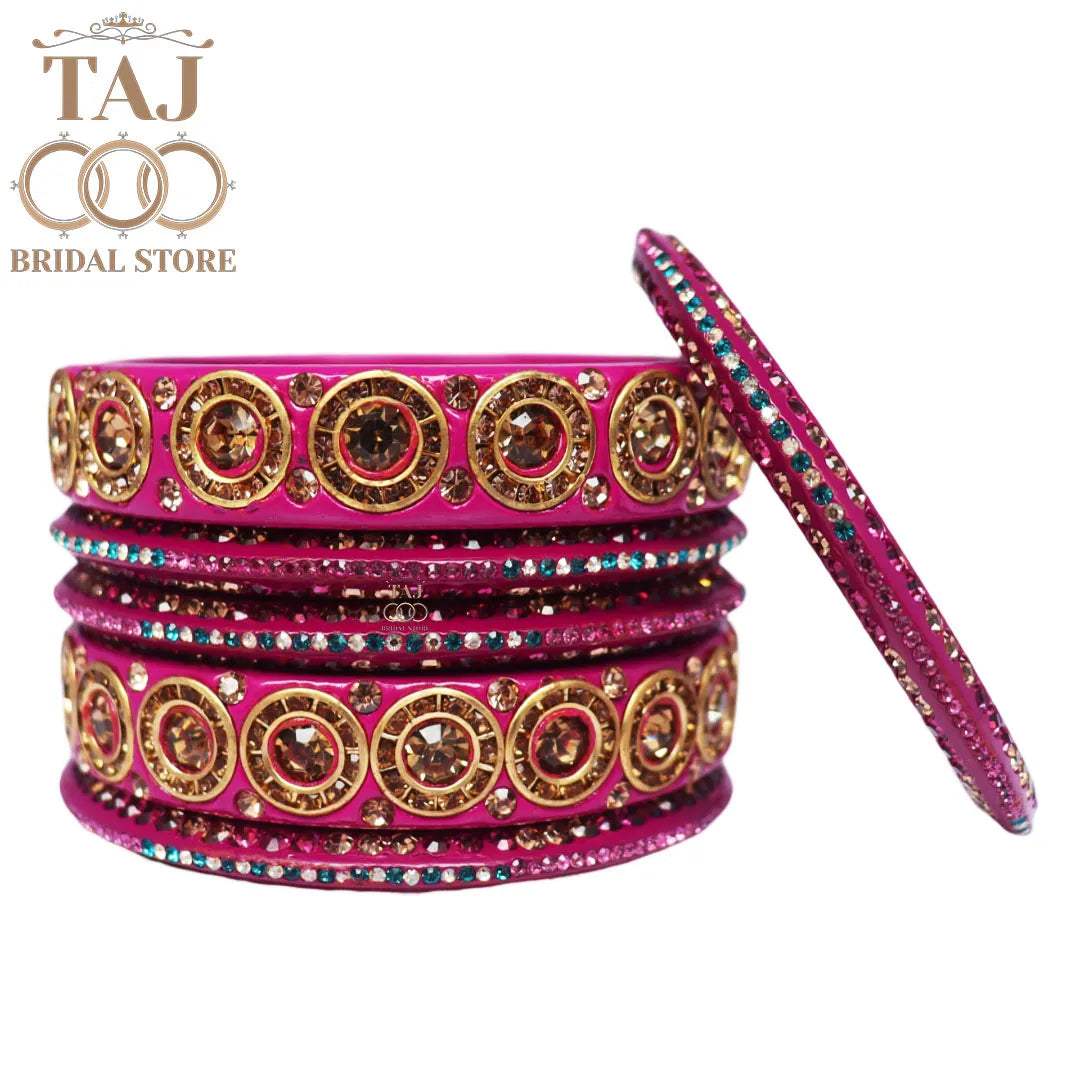 Designer Lac Bangle Set with Round Stones Design