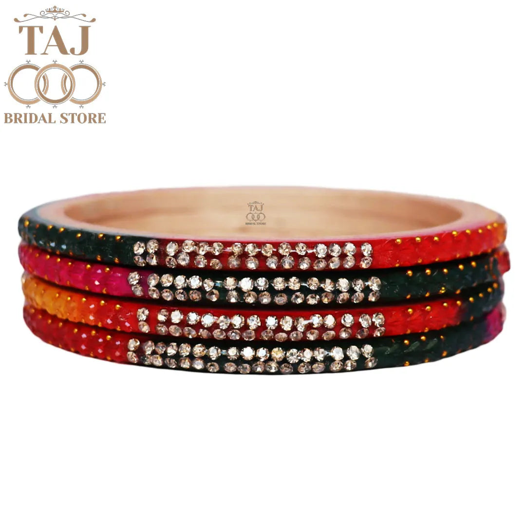 Rajasthani Lac Bangles With Beautiful Traditional Rhinestons Design
