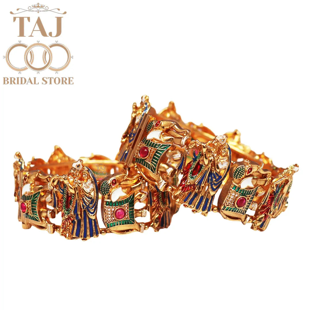 Divine Radha Krishna and Elephant Motif Bangles (Set of 2)