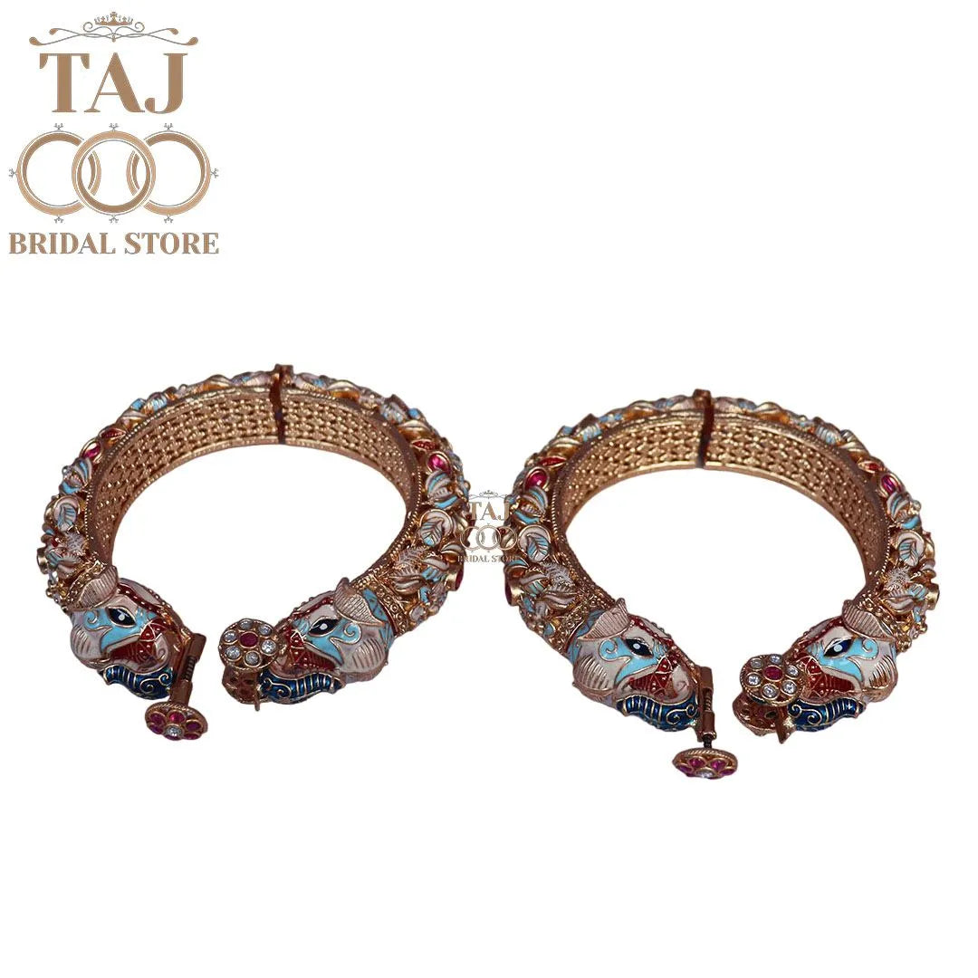 Rajwadi Metal Bangadi Set With Beautiful New Elephant Design (Pack of 2)