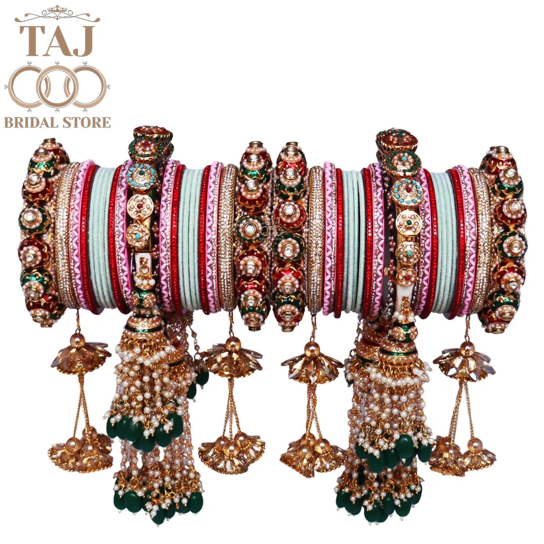 Premium Traditional Bridal Bangles Set with Beautiful Hanging Design