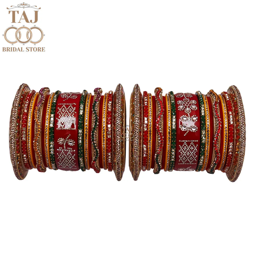 Lahti Bangles for Bride with Beautiful Rhinestones and Zigzag Design