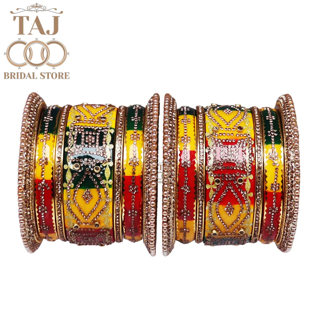Handmade Lac Bridal Bangles in Traditional Rhinestones Unique Design