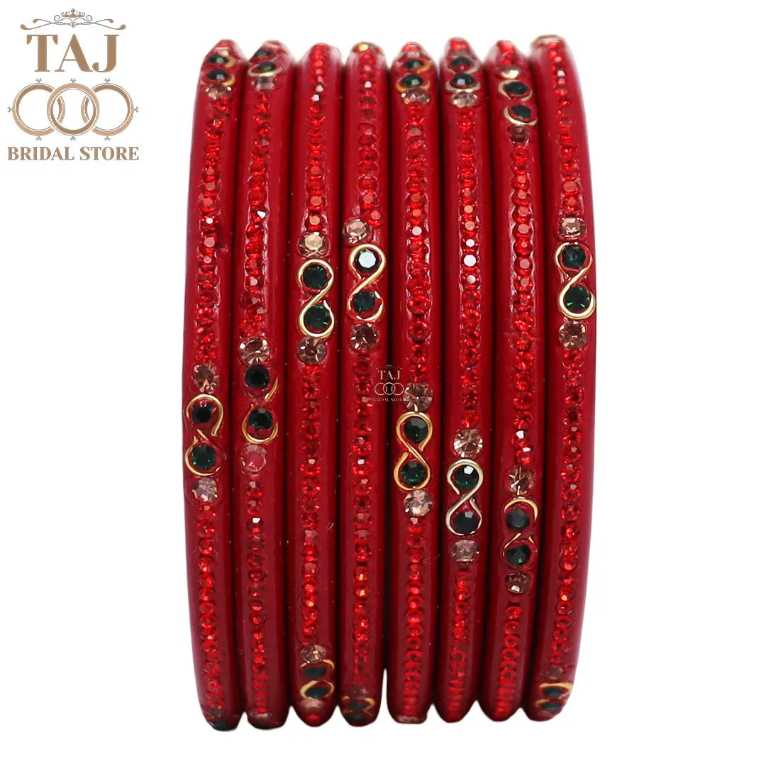 Designer Short Lac Bangles For Women With Latest Rhinestones Design