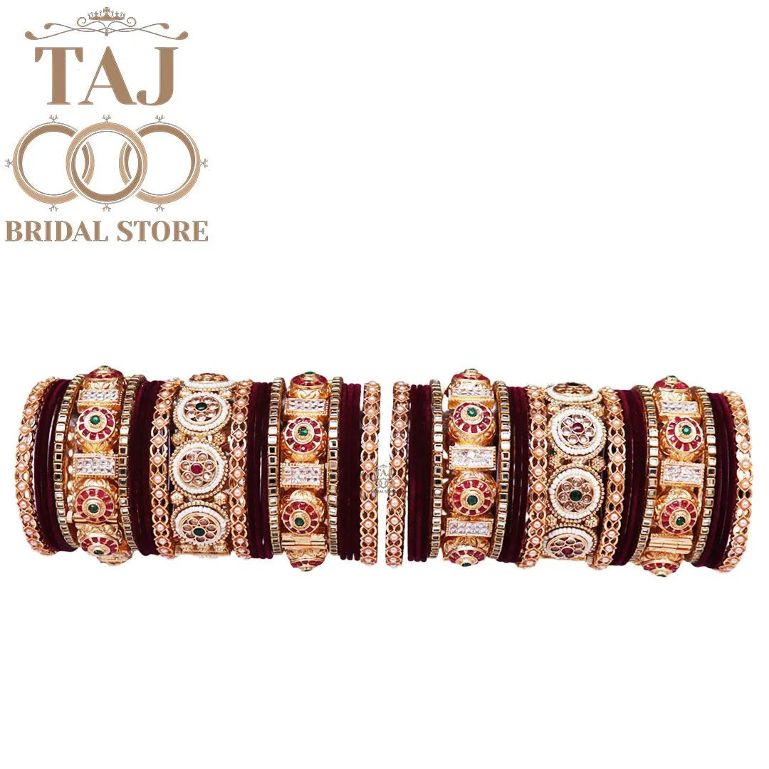 Rajwadi Chuda with Beautiful Kundan Design Traditional Metal Kada