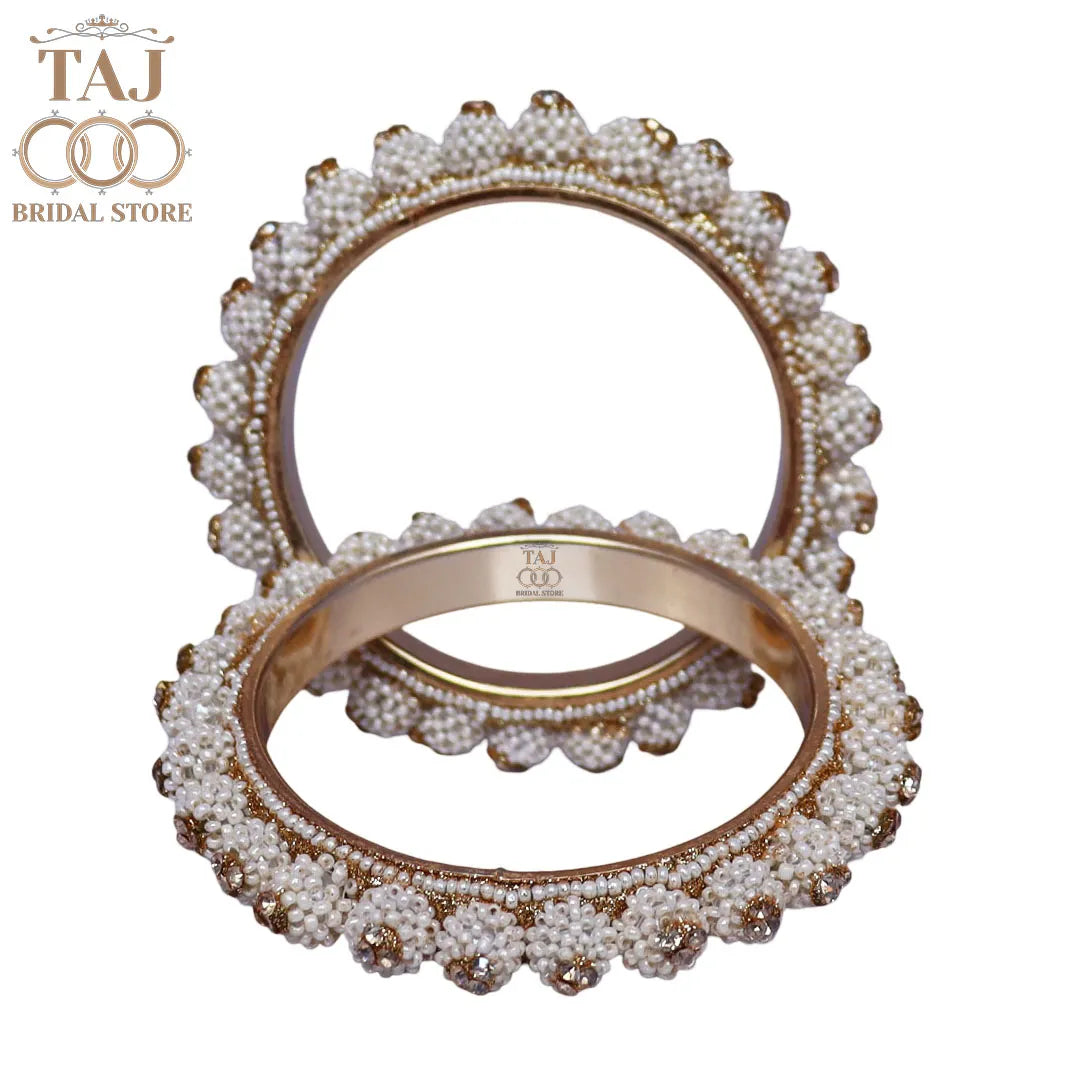 Women Stylish Metal Kada Bangles With Latest Pearls Design
