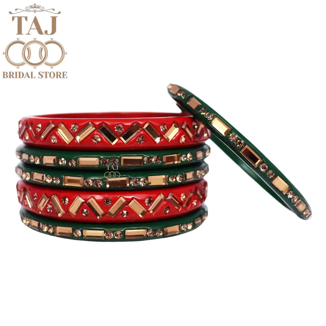 Jaipuri Lac Bangles with Beautiful Kundan Design (Pack of 6)