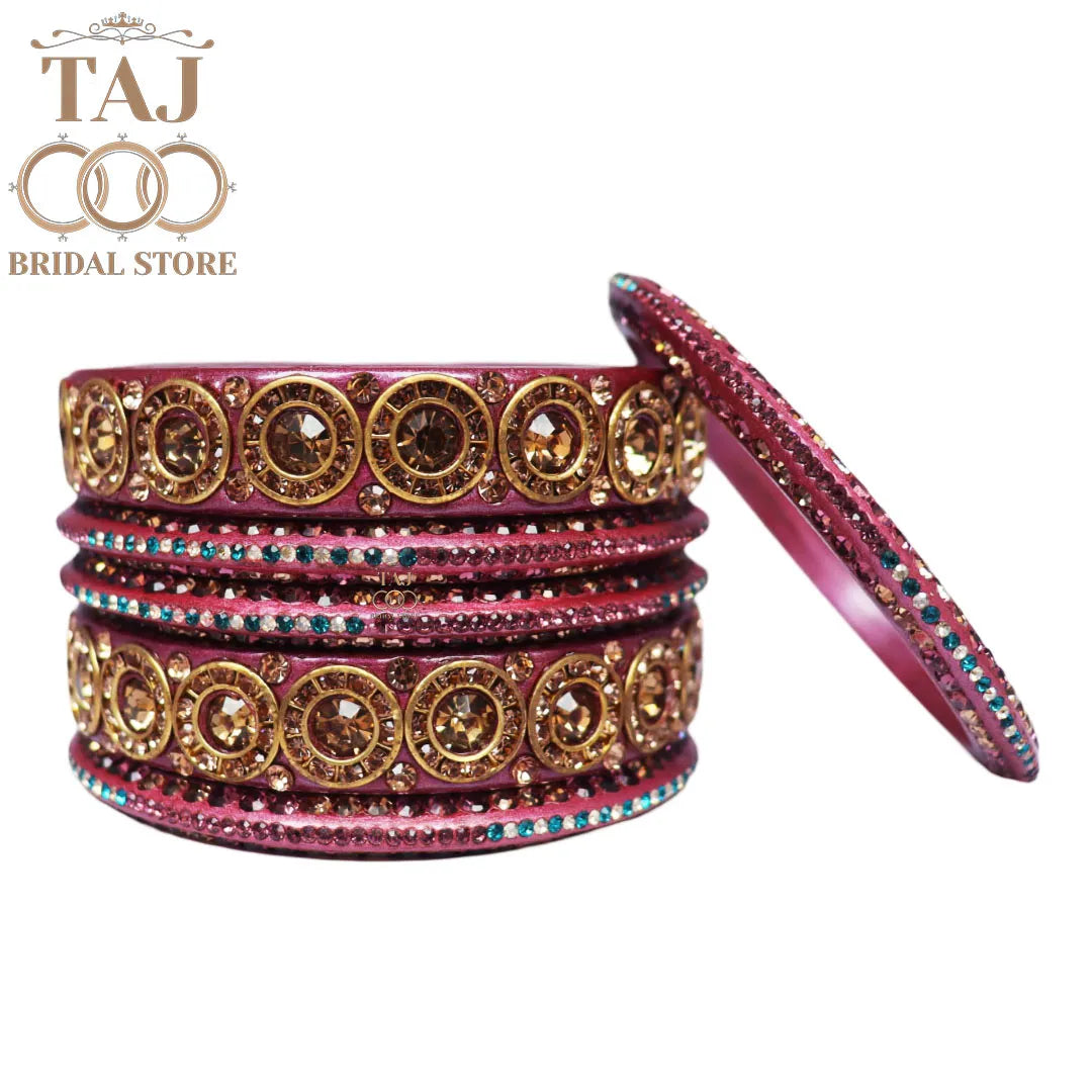 Designer Lac Bangle Set with Round Stones Design