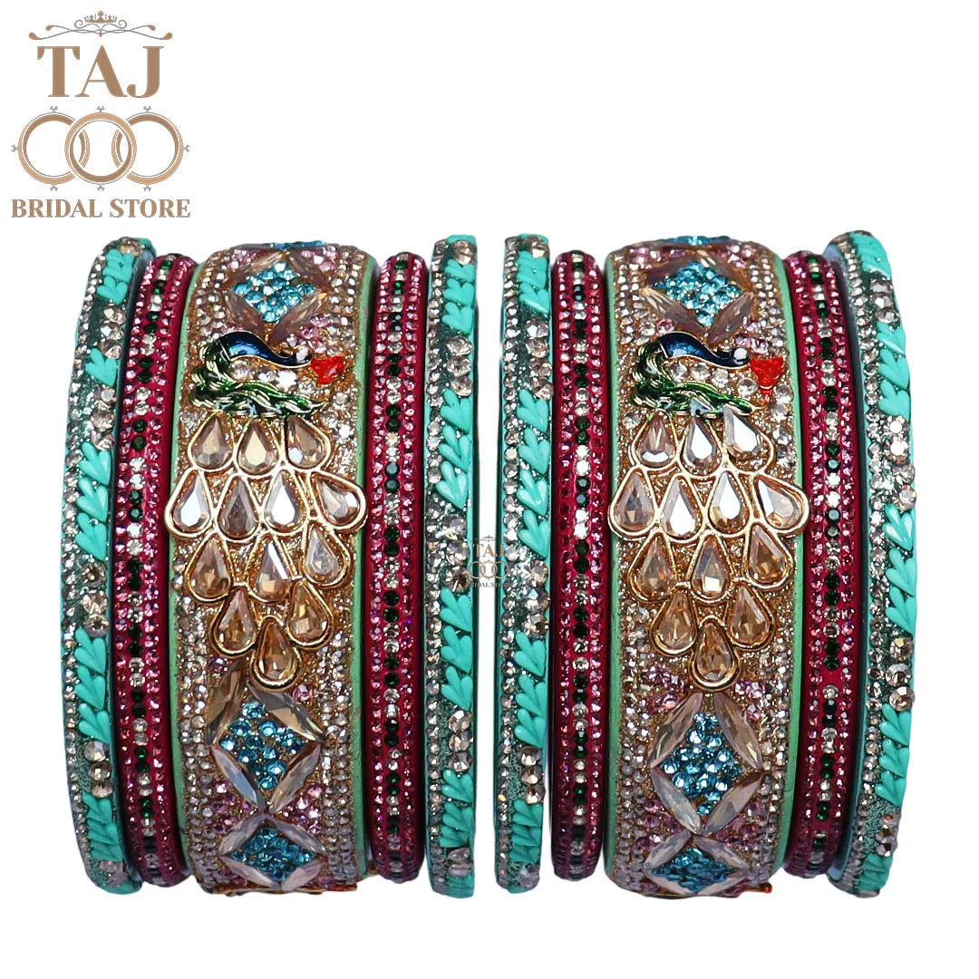 Luxurious Rajasthani Short Lac Bangles Set with Latest Peacock Design