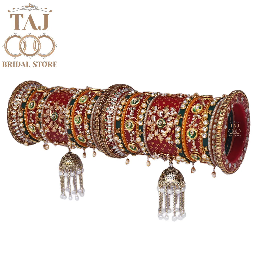 Rajwadi Wedding Bangles Set with Beautiful Chain Latkan Jhoomer Design