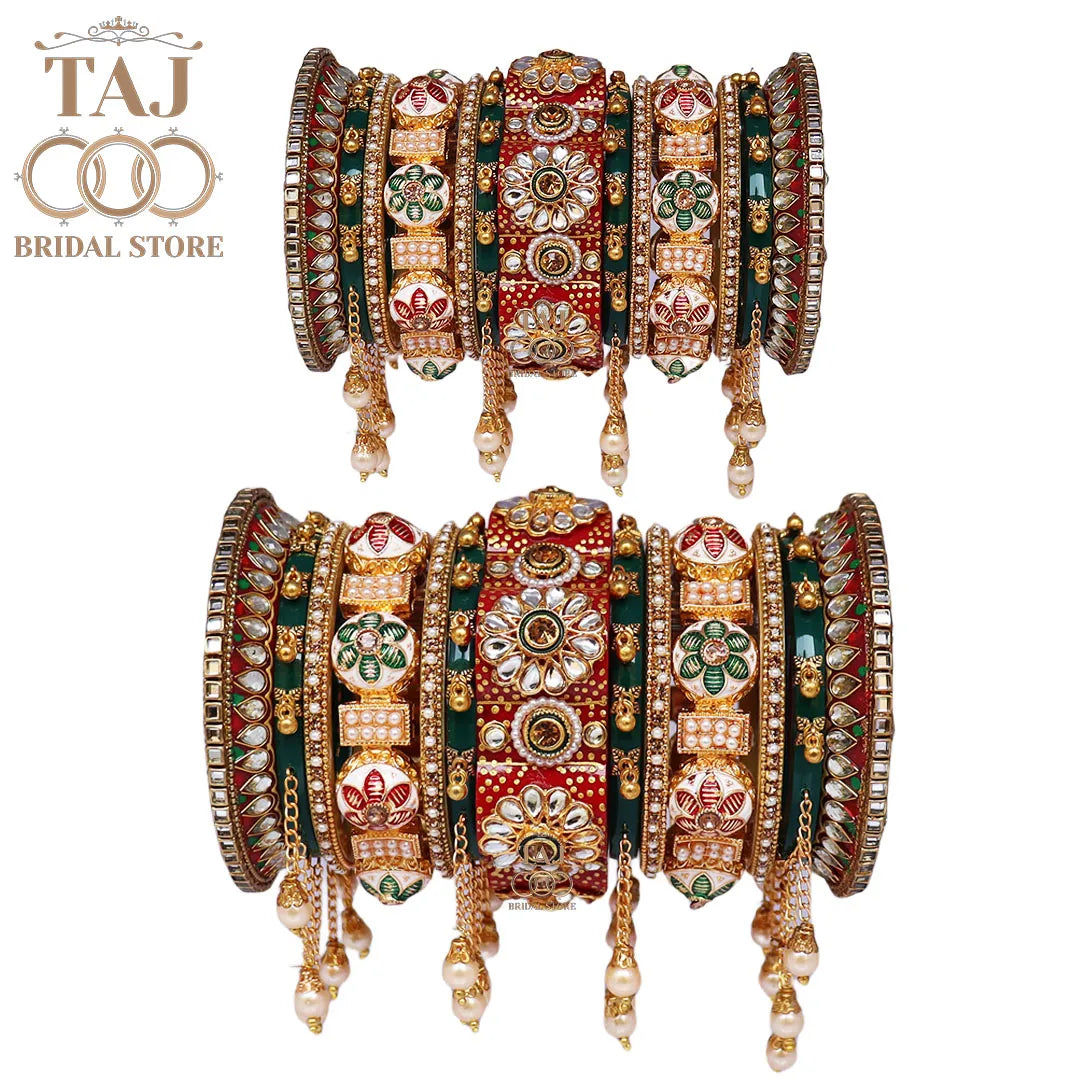 Rajwadi Wedding Bangle Set with Beautiful Moti Latkan Design Taj Bridal Store
