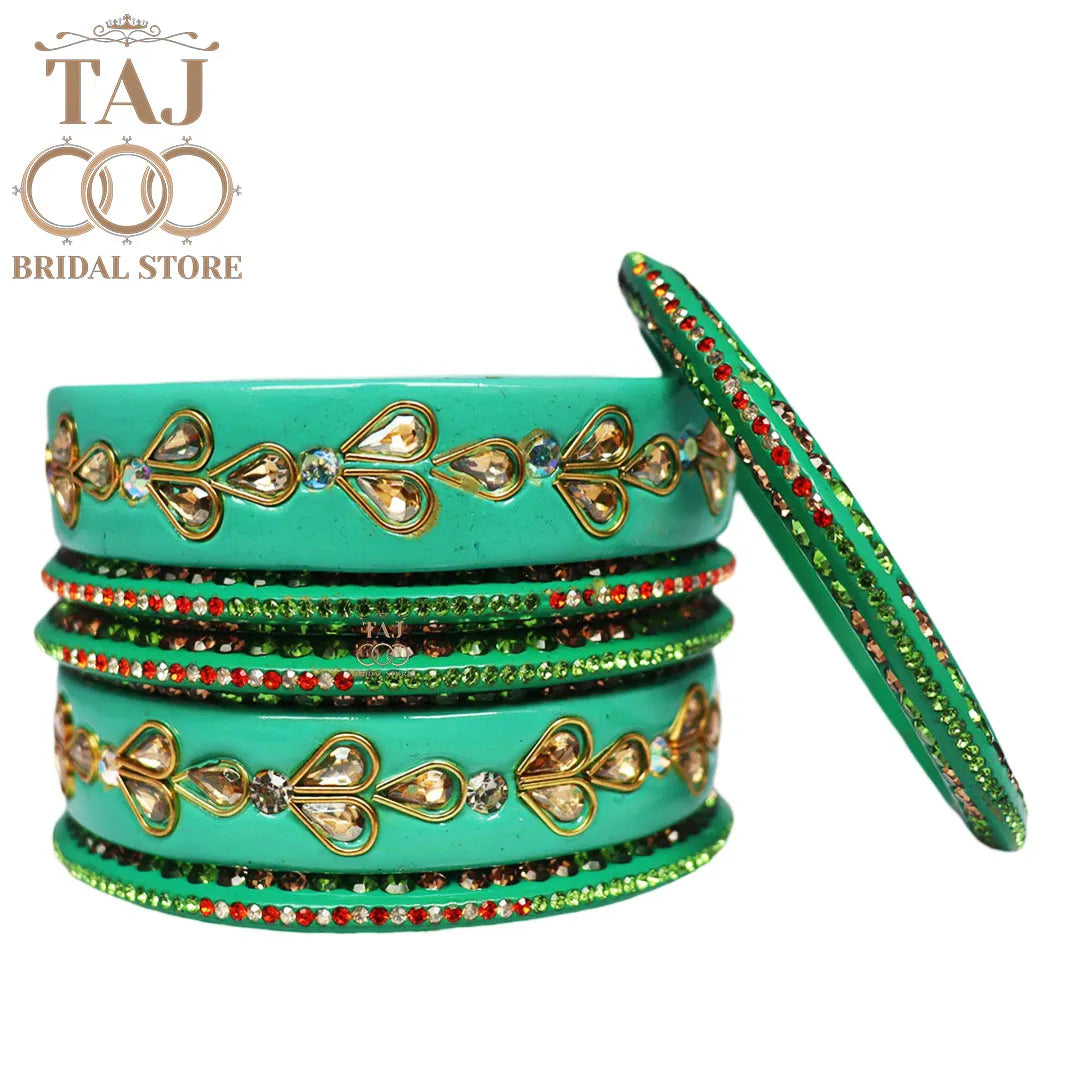 Karwa Chauth Special Lac Bangles Set With Kundan Design (Set of 6)