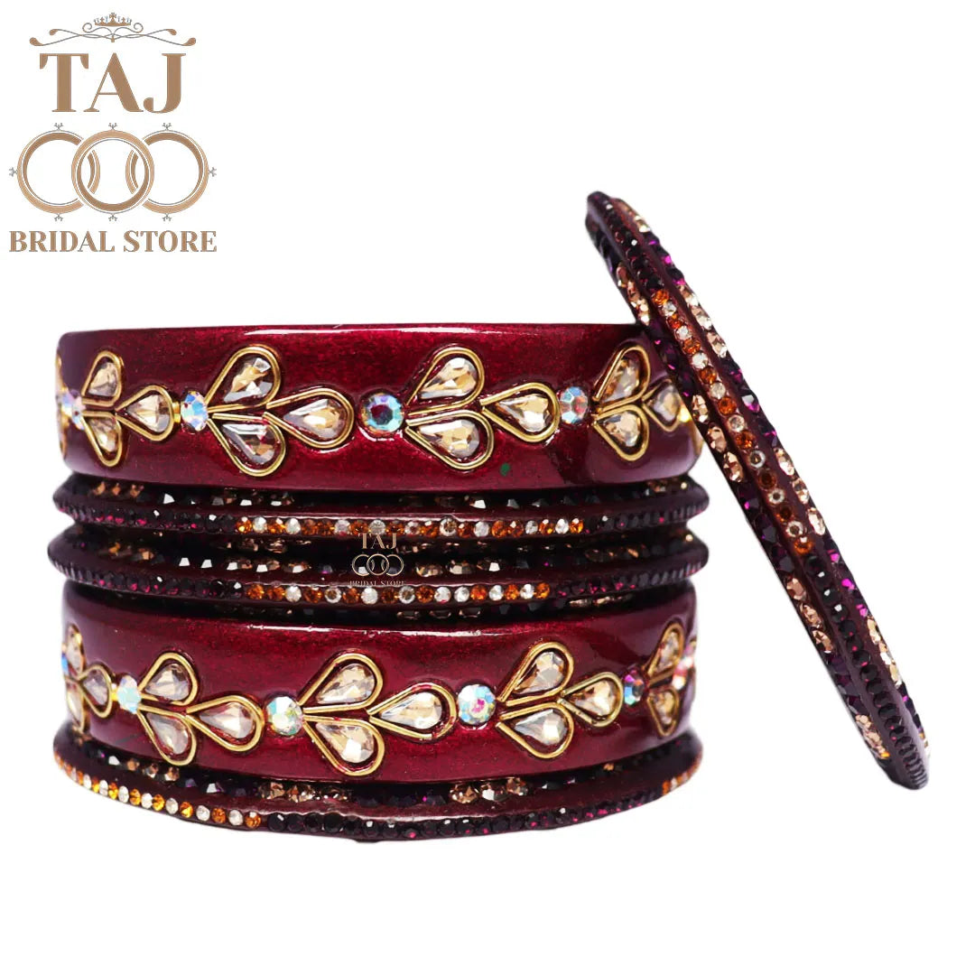 Karwa Chauth Special Lac Bangles Set With Kundan Design (Set of 6)