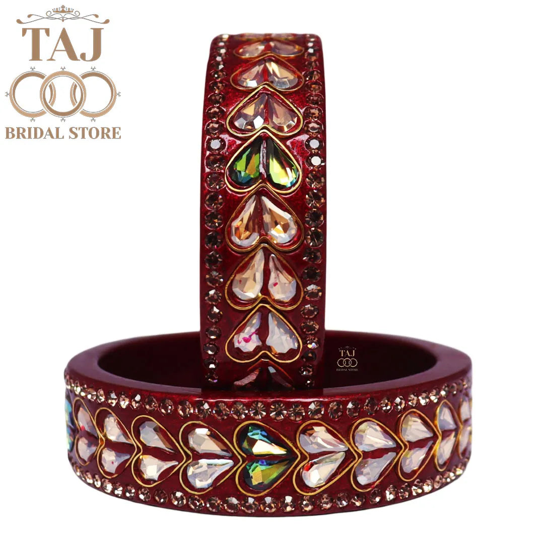 Lac Kada Bangles With Exquisite Heart-Shaped Kundan
