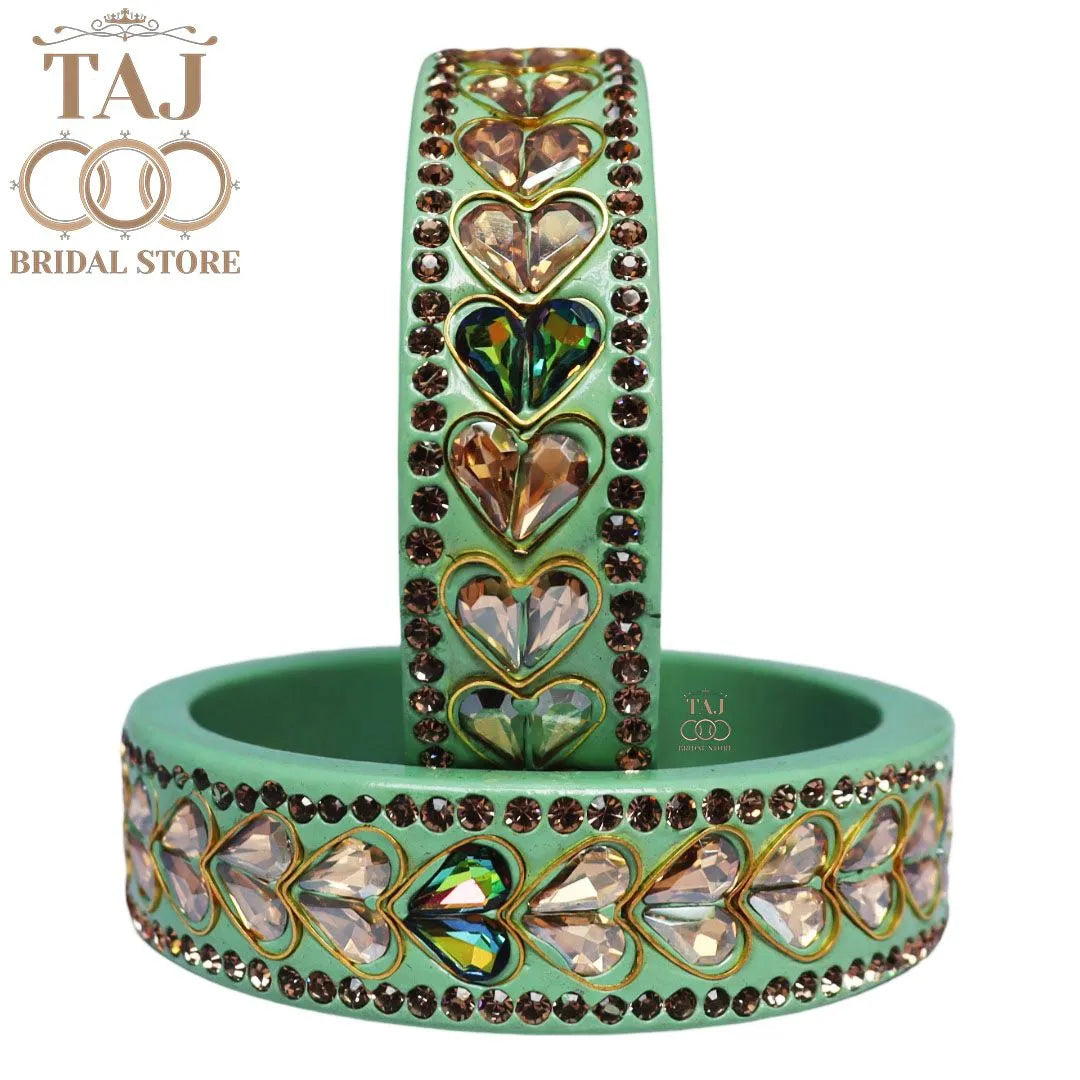 Lac Kada Bangles With Exquisite Heart-Shaped Kundan