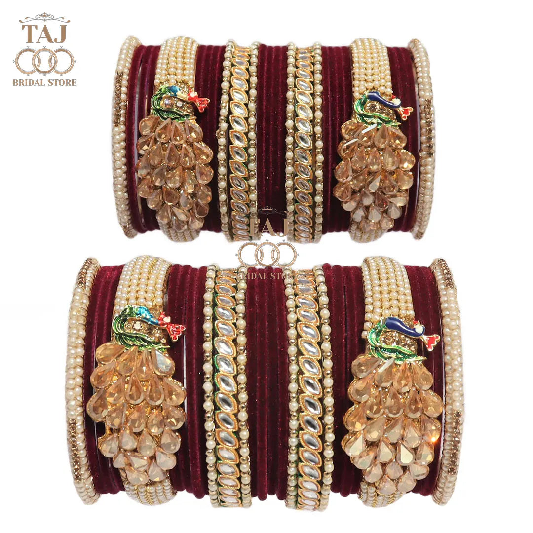 Rajwadi Wedding Bangles with Beautiful Peacock Design Taj Bridal Store