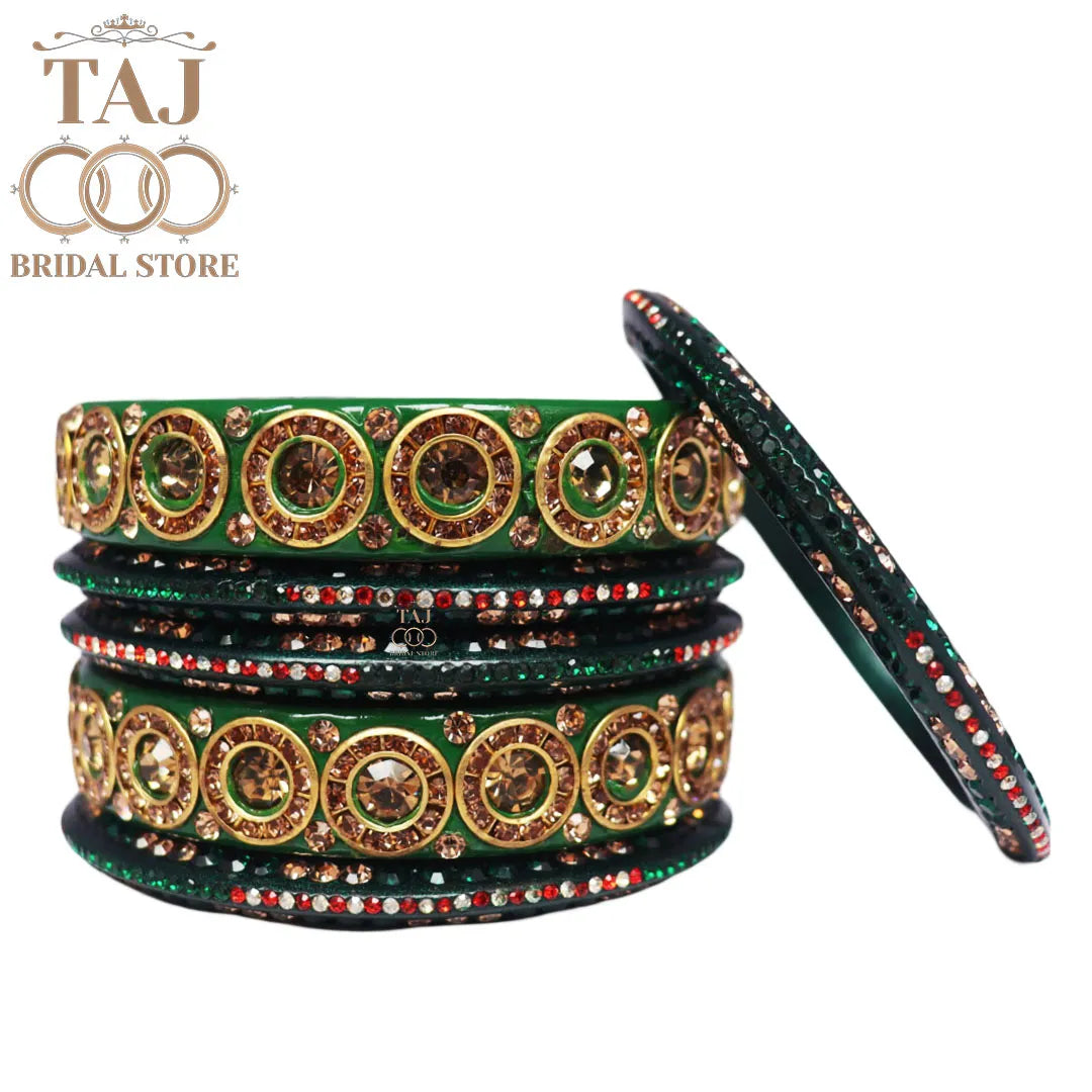 Designer Lac Bangle Set with Round Stones Design