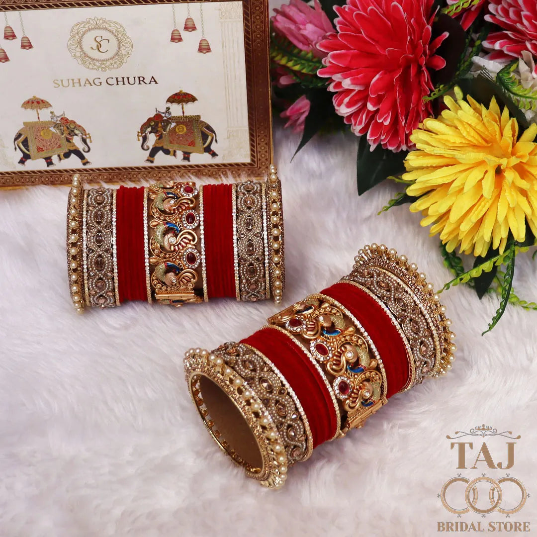 Premium Rajwadi Dulhan Bangle Set with Beautiful Peacock Motifs