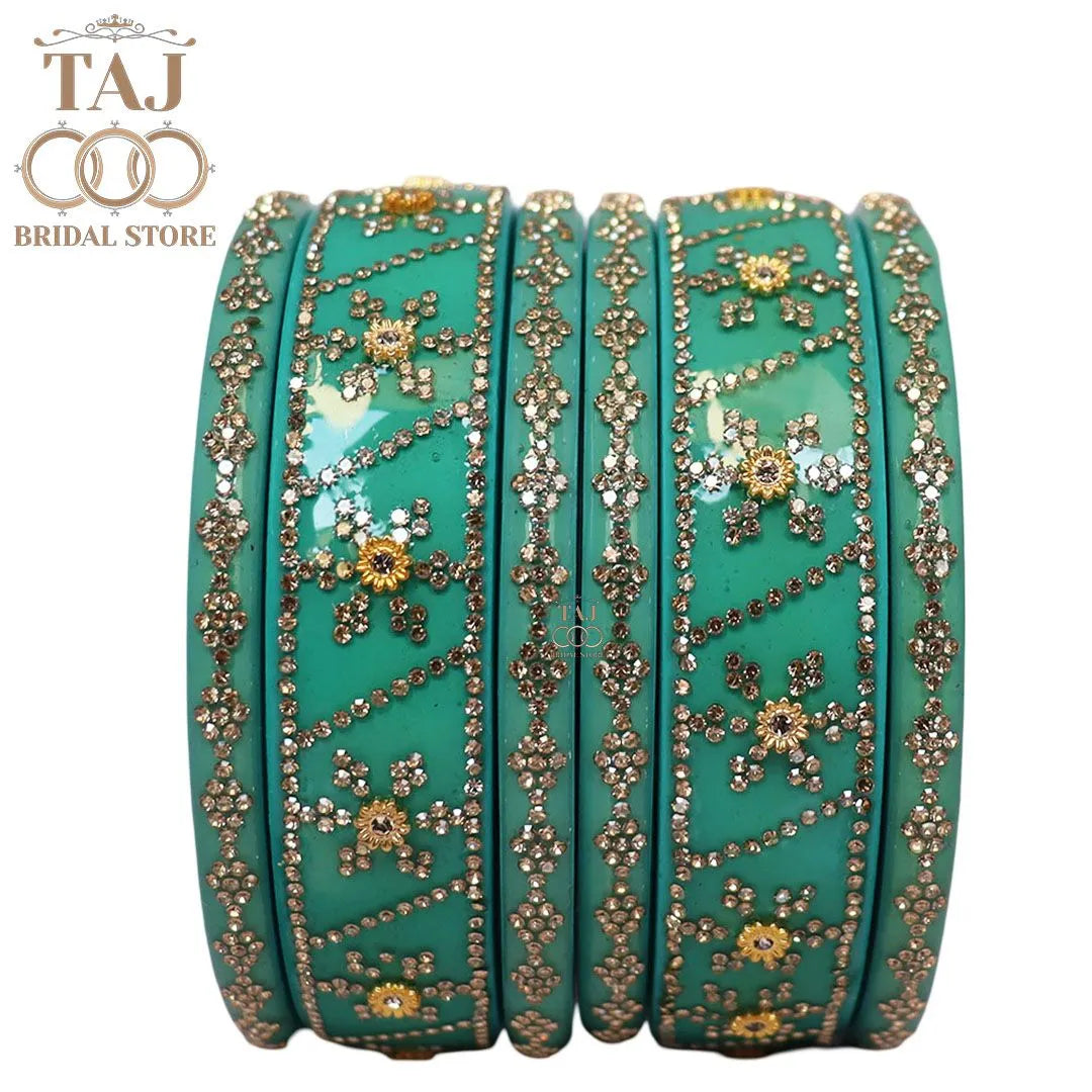 Premium Designer Short Lac Bangles Set with Latest Rhinestones Design