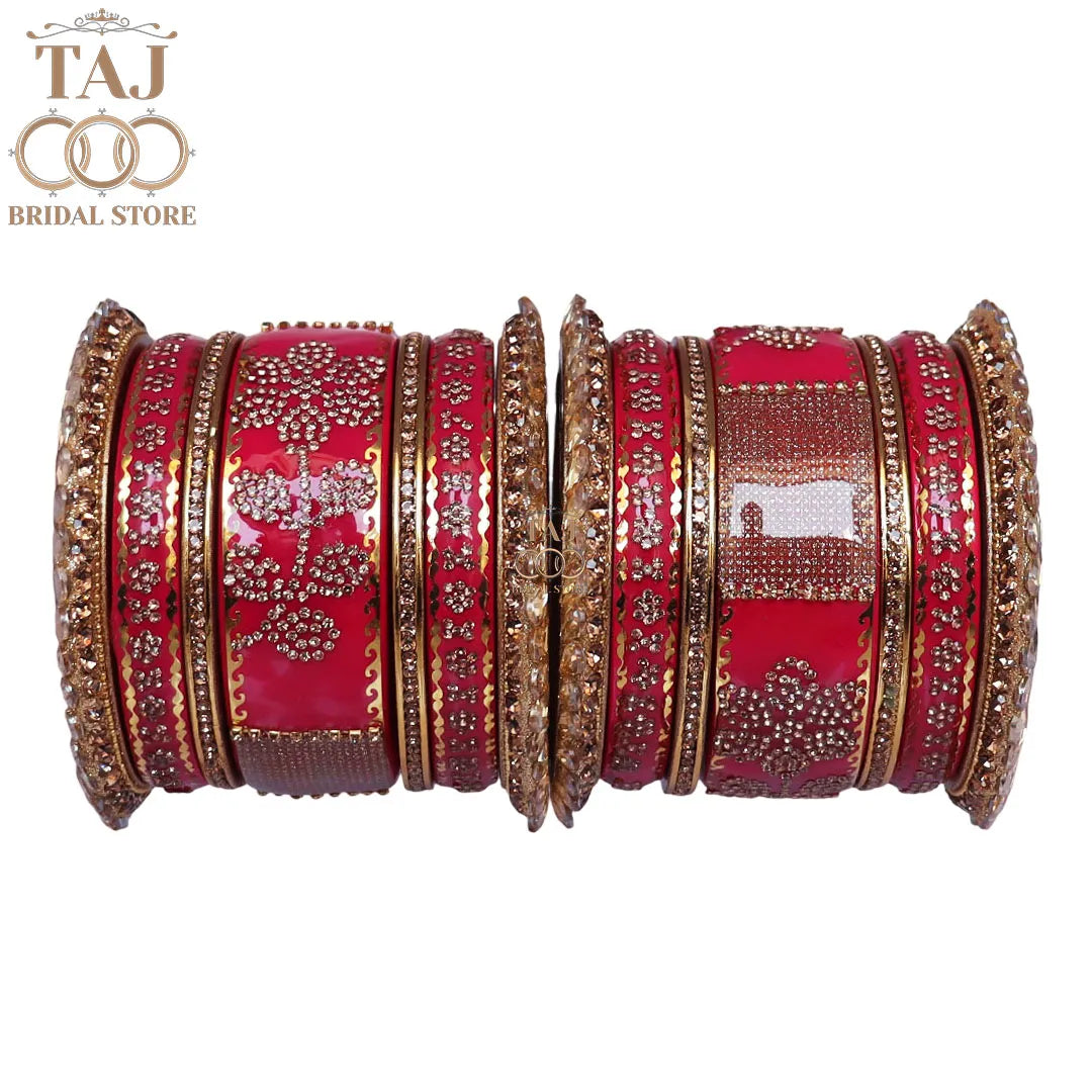 Traditional Lac Bangles Set with Latest Rhinestones Flower Design