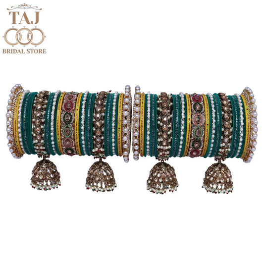Luxurious Wedding Bangles Set With Best Kundan and Jhoomer Design