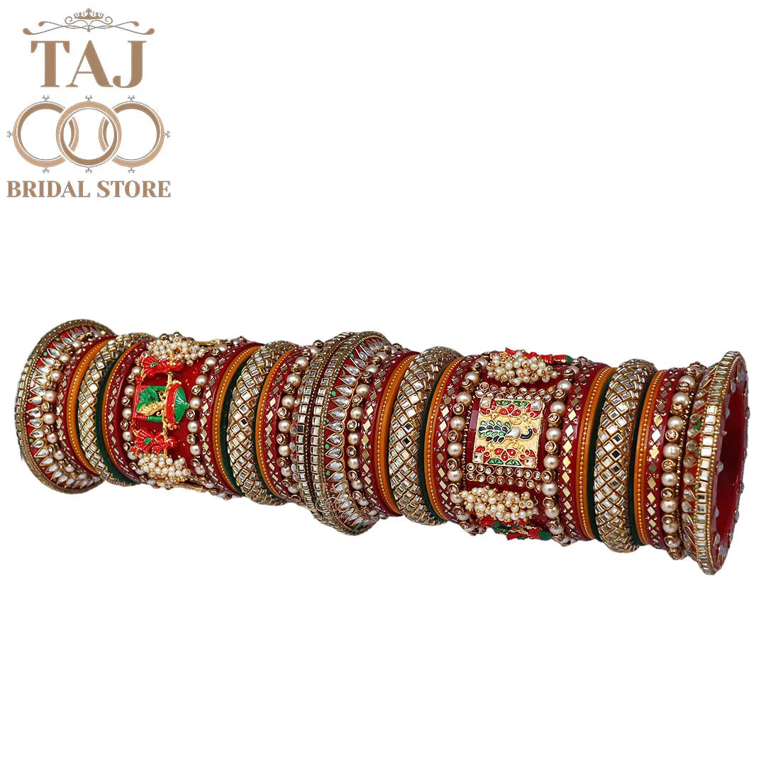 Royal Rajasthani Traditional Chura Set With Beautiful Doli and Peacock Kada
