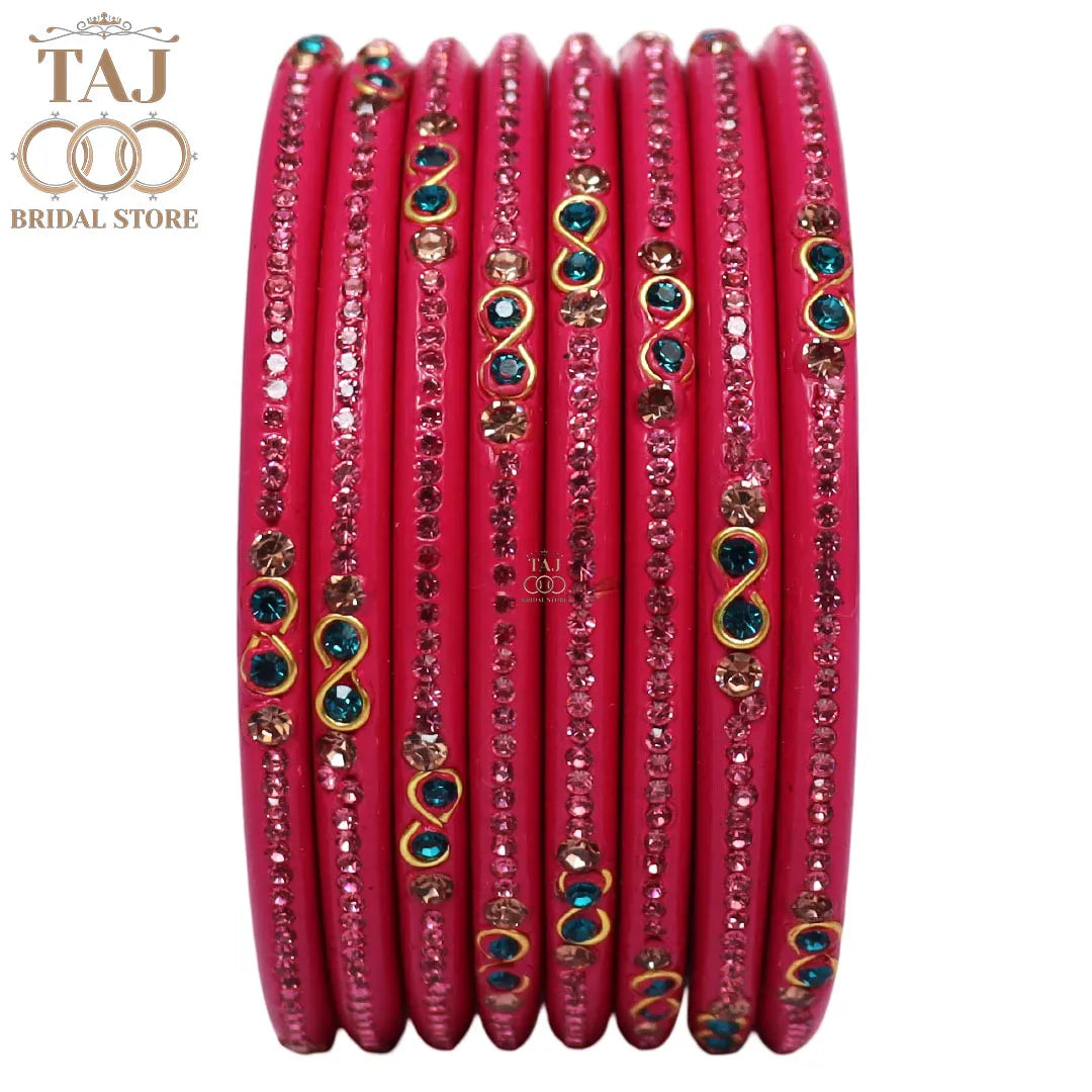 Designer Short Lac Bangles For Women With Latest Rhinestones Design