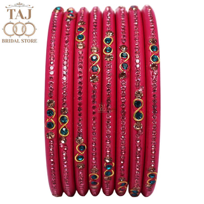 Designer Short Lac Bangles For Women With Latest Rhinestones Design