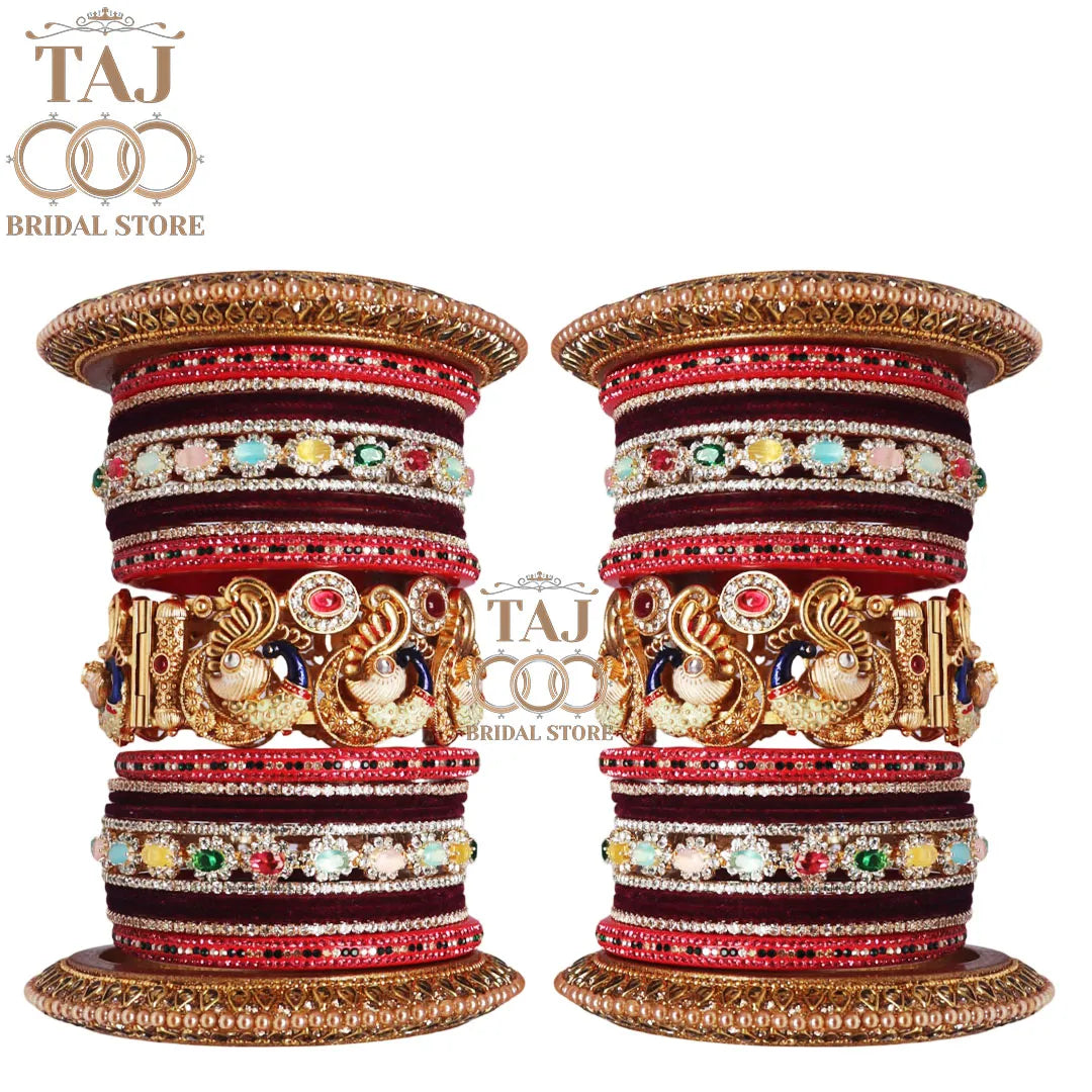 Royal Rajwadi Bangle Set with Peacock Motifs