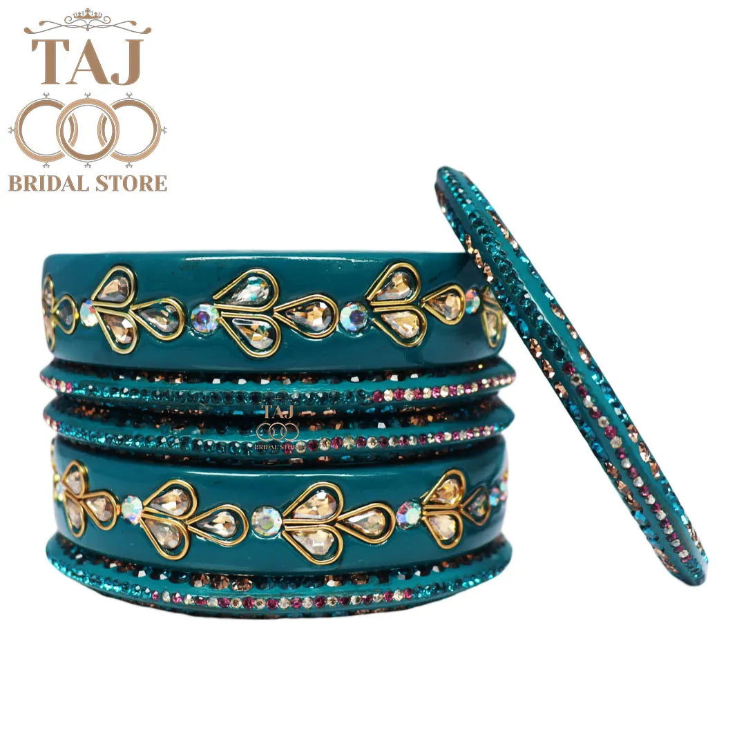 Karwa Chauth Special Lac Bangles Set With Kundan Design (Set of 6)