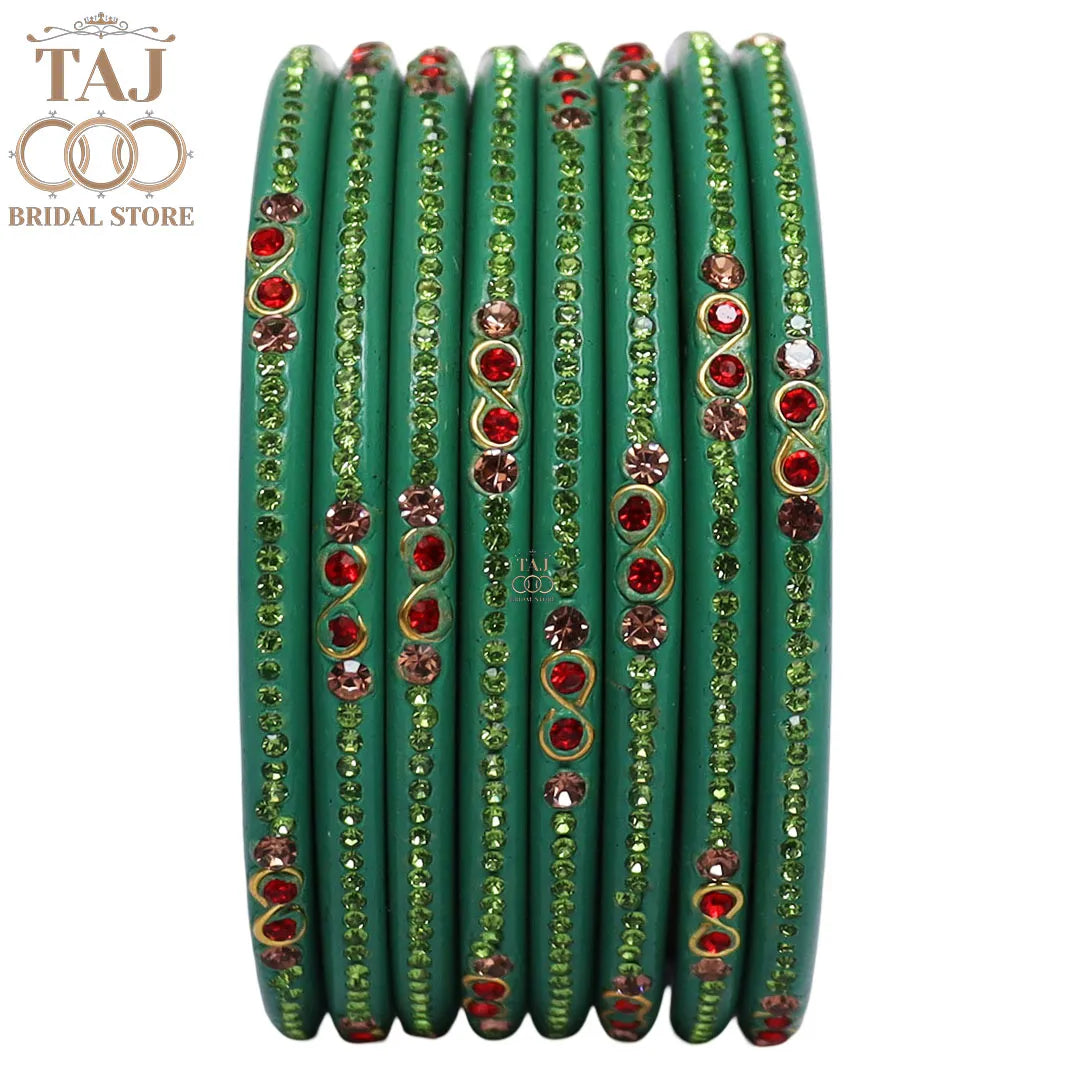 Designer Short Lac Bangles For Women With Latest Rhinestones Design