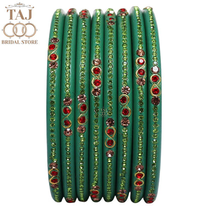 Designer Short Lac Bangles For Women With Latest Rhinestones Design