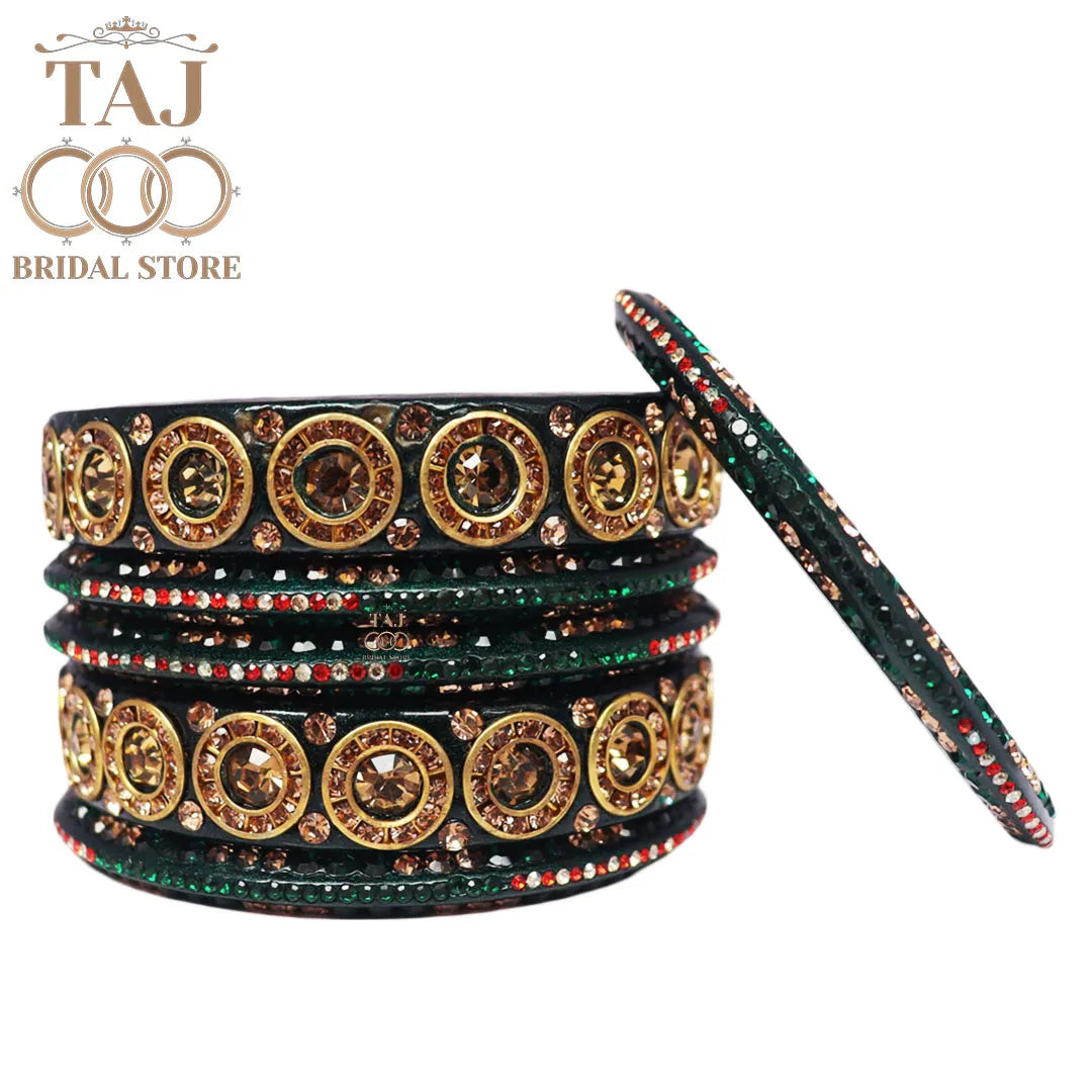 Designer Lac Bangle Set with Round Stones Design