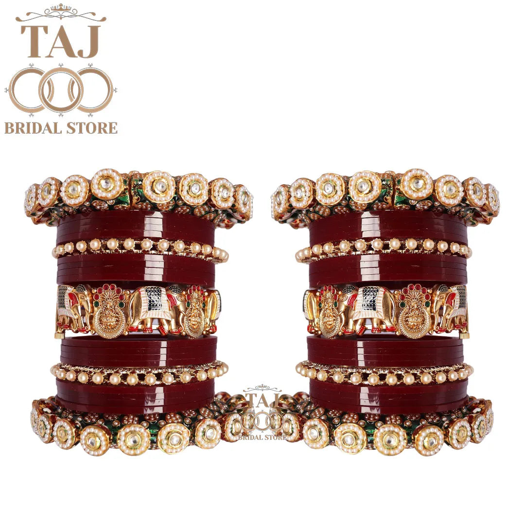 Heavy Design Bridal Bangles Set With Beautiful Bangadi and Elephant Design Kada