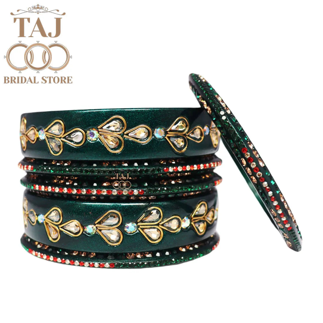Karwa Chauth Special Lac Bangles Set With Kundan Design (Set of 6)