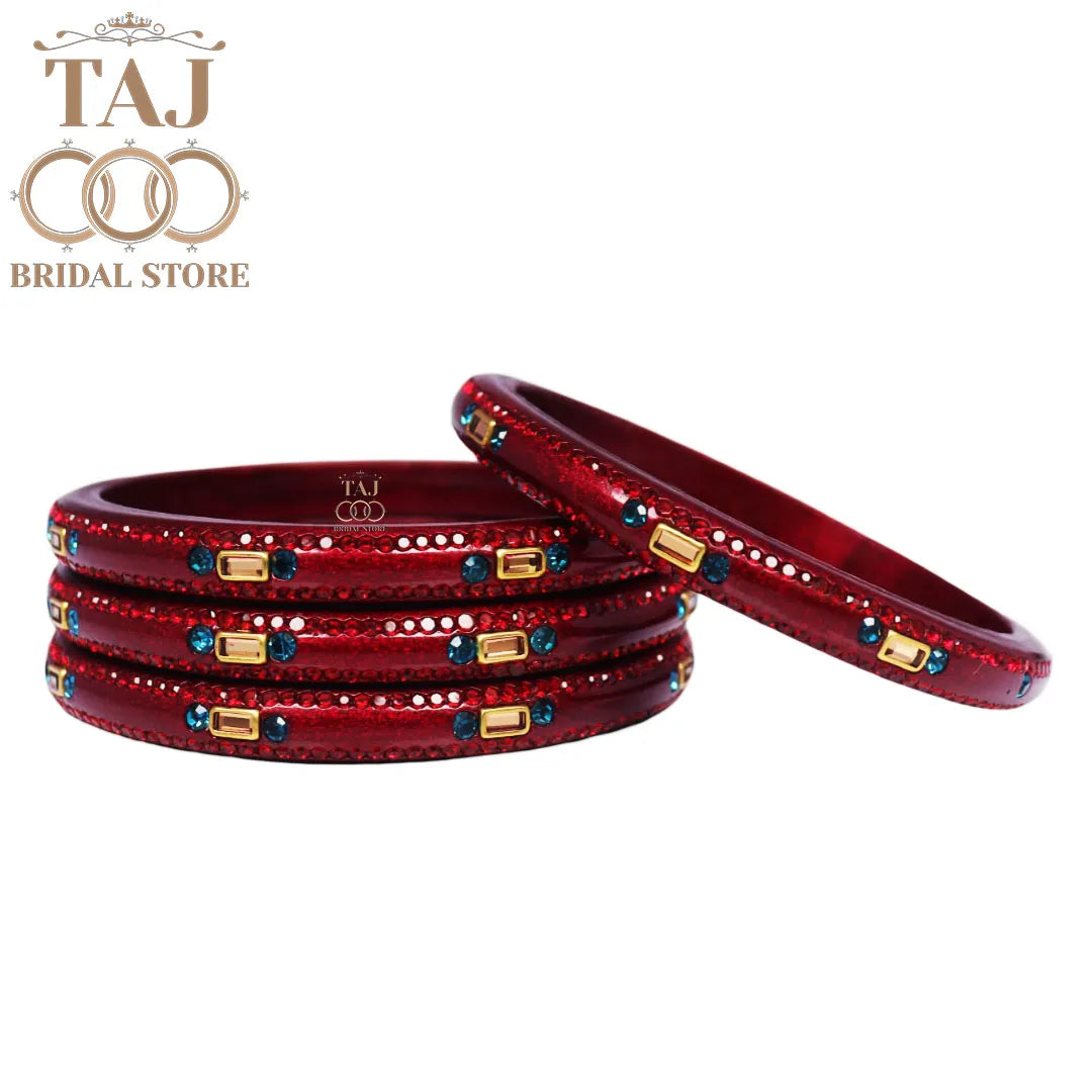 Fancy Lac Kada Bangles with Kundan and Rhinestones (Set of 4)