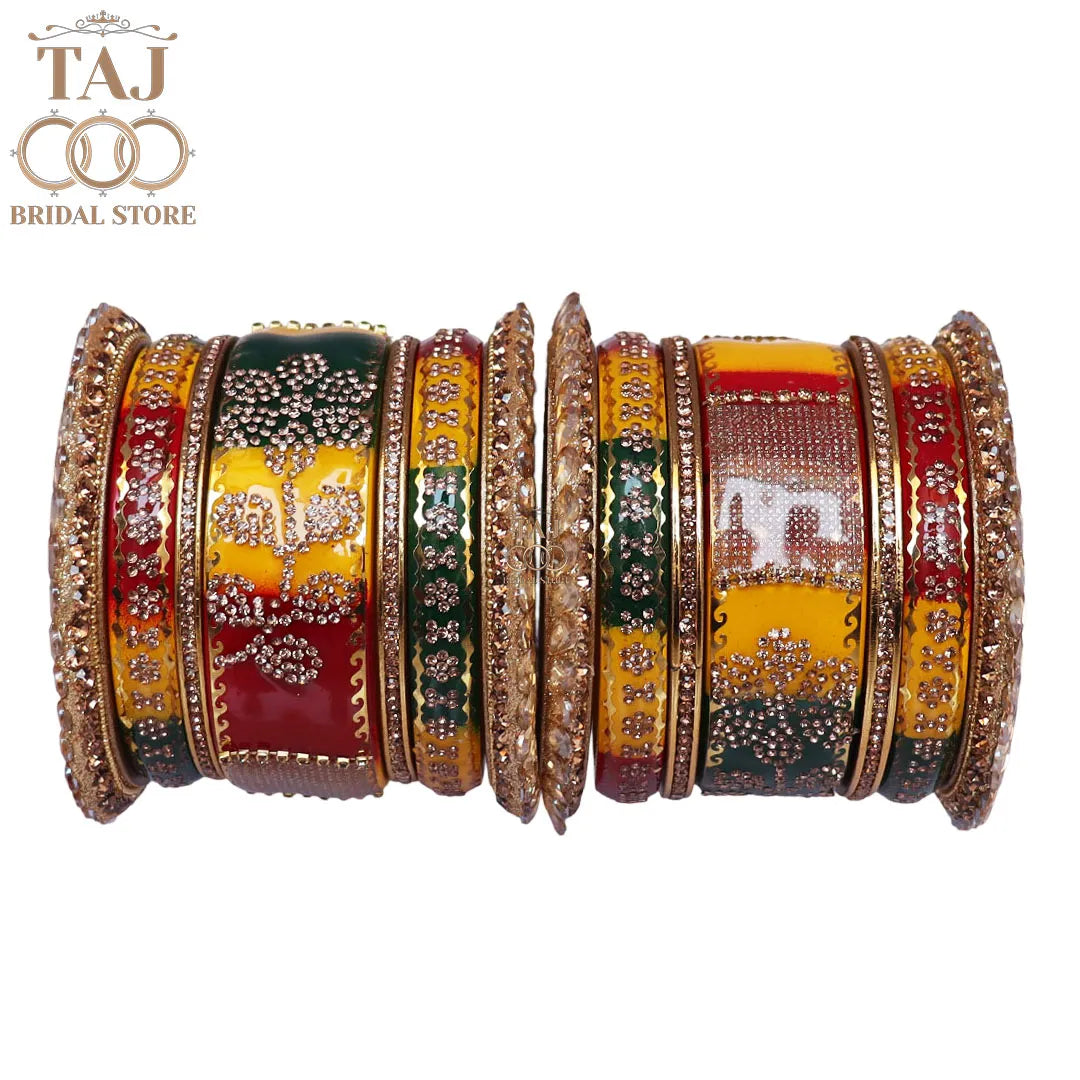 Traditional Lac Bangles Set with Latest Rhinestones Flower Design
