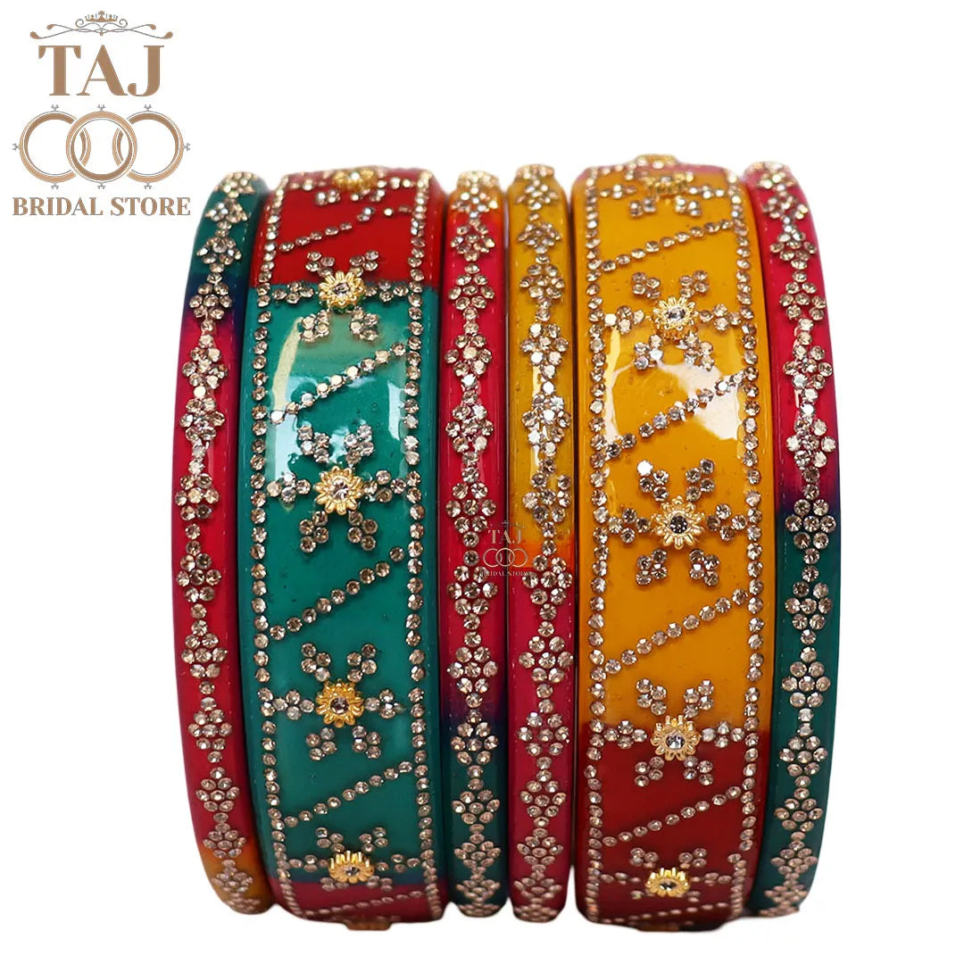 Premium Designer Short Lac Bangles Set with Latest Rhinestones Design