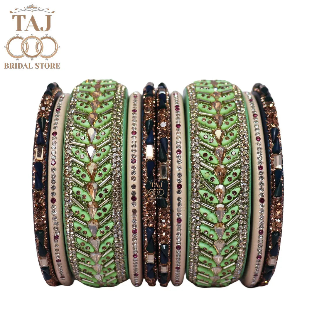 Women Lac Short Bangles Set With Latest Kundan Rhinestones Design