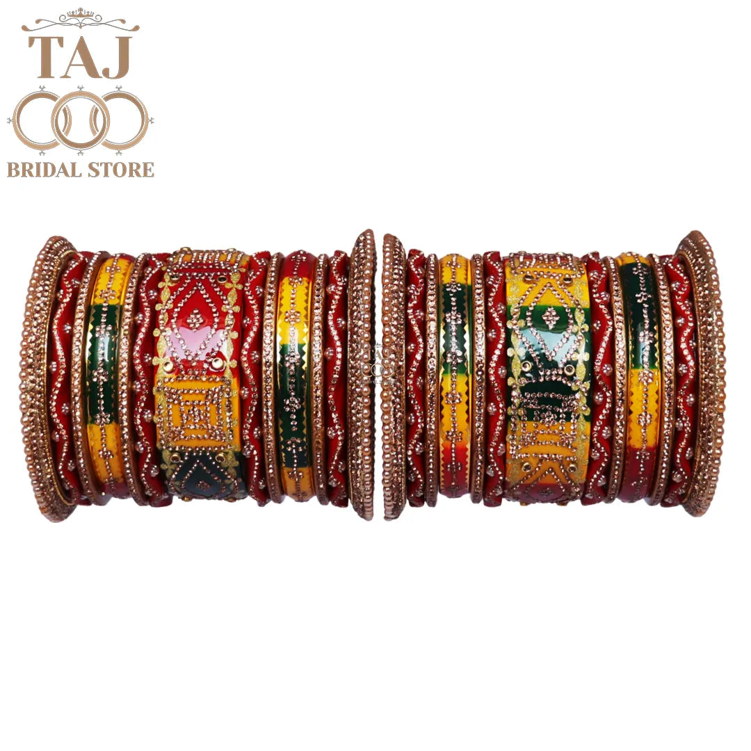 Lac Bangles Set with Beautiful Zig-Zag and Rhinestones Design