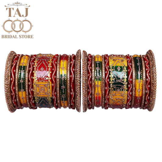 Lac Bangles Set with Beautiful Zig-Zag and Rhinestones Design