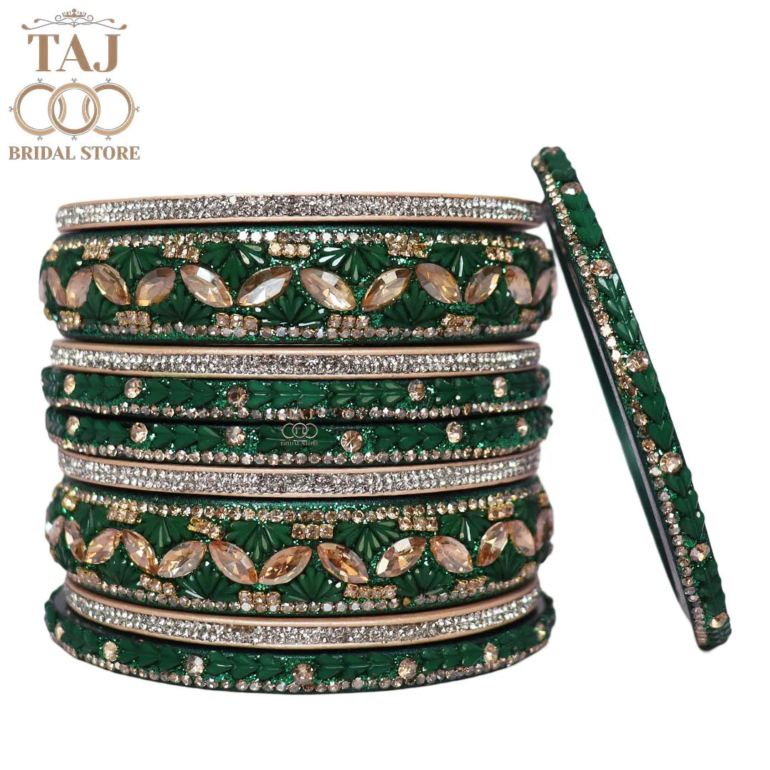 Women's Rajasthani Short Lac Bangles Set With Latest Kundan Design