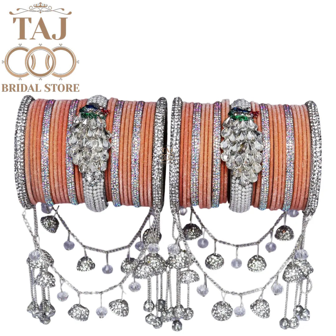 Indian Wedding Bangles Set With Beautiful Peacock and Jhoola Latkan