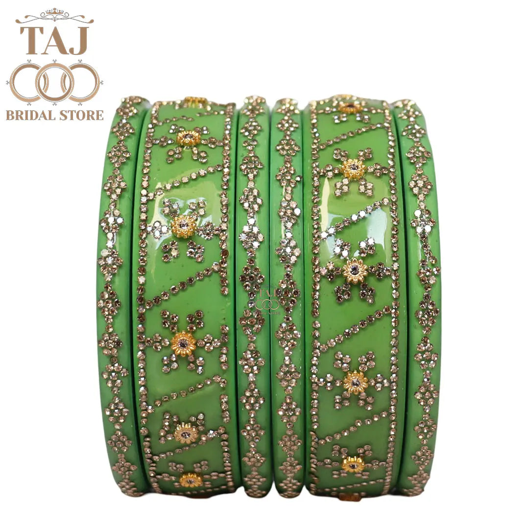 Premium Designer Short Lac Bangles Set with Latest Rhinestones Design