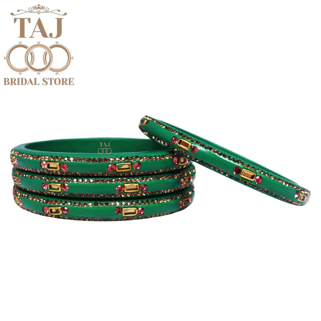 Fancy Lac Kada Bangles with Kundan and Rhinestones (Set of 4)