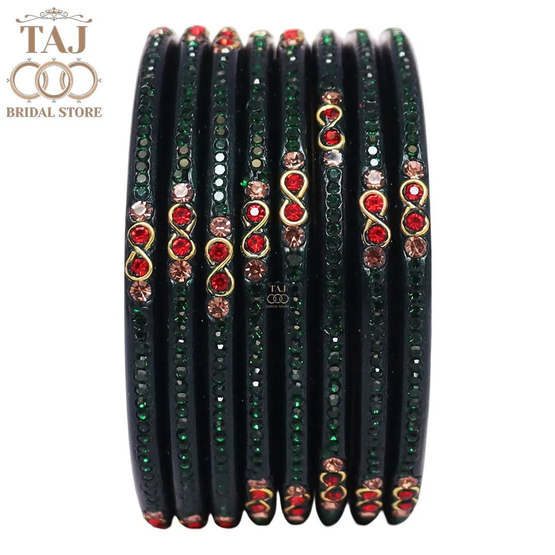 Designer Short Lac Bangles For Women With Latest Rhinestones Design