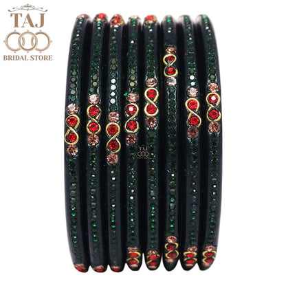 Designer Short Lac Bangles For Women With Latest Rhinestones Design