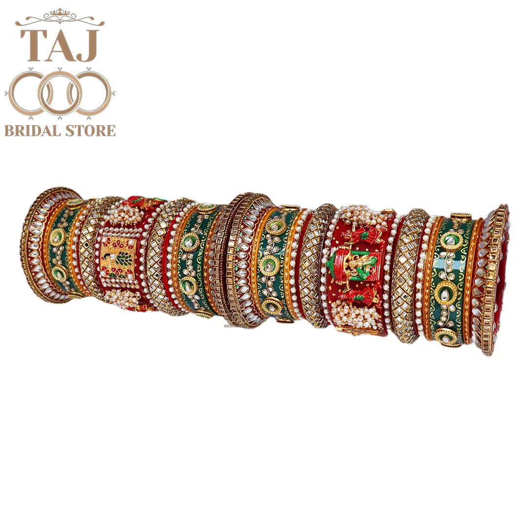 Rajwadi Bridal Bangle Set with Beautiful Doli and Peacock Design Kada