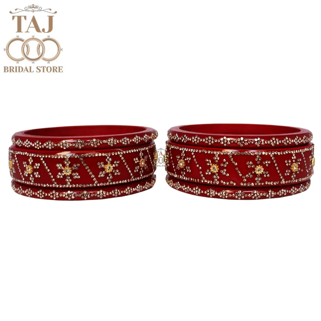 Premium Designer Short Lac Bangles Set with Latest Rhinestones Design